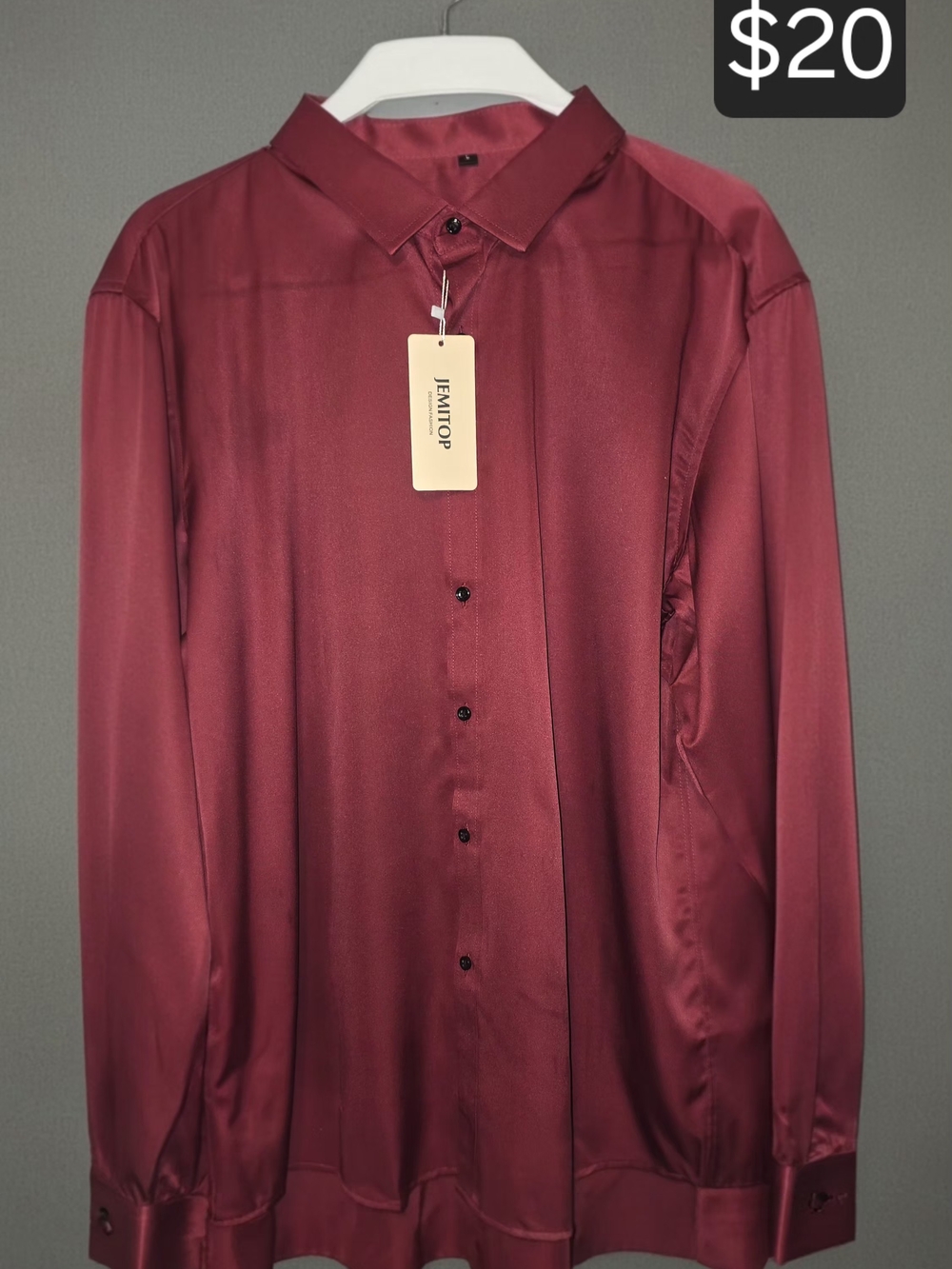 Men's Satin Dress Shirt in Wine Red by